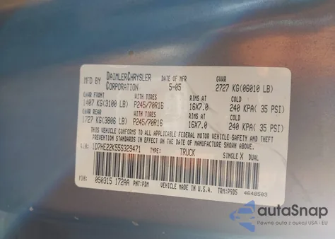 2005 Dodge Dakota St z USA, uszkodzony, nr VIN 1D7HE22K55S329471